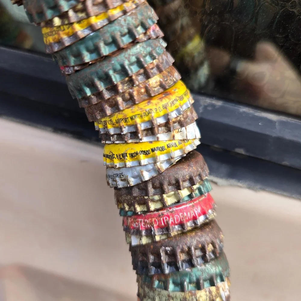 VTG Handmade Bottle Cap Necklace 80s Farm Decor Rusty Metal Folk Art Nairobi KEN